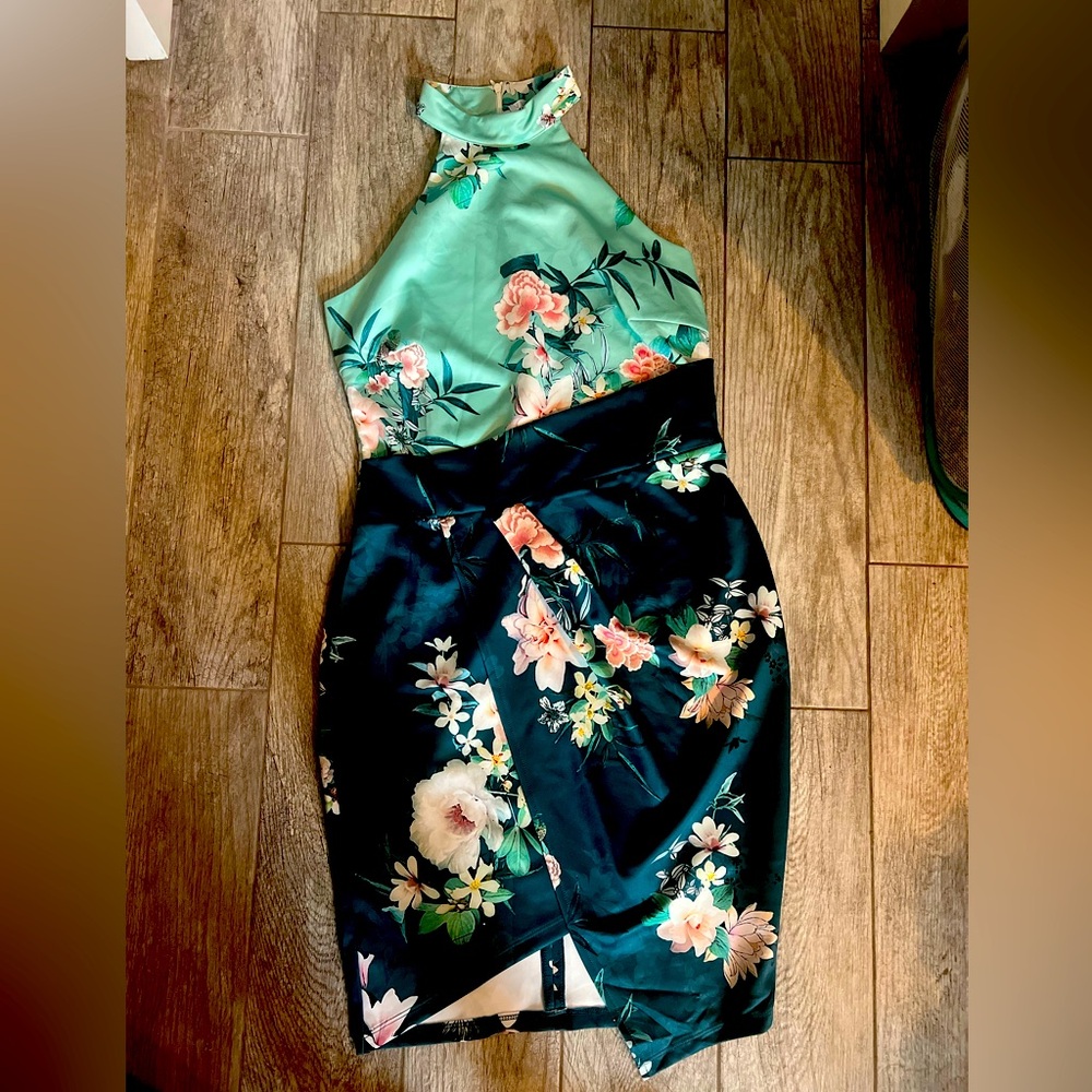 Halter style green flower dress Medium by Venus